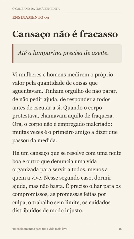 Página 16 do livro: Cansaço não é fracasso
